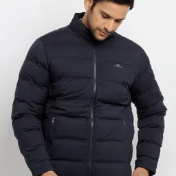 Status Quo Men Navy Blue Quilted High Neck Jacket-image-22