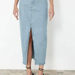 Trendyol Pure Cotton A-Line Midi Skirt-image-59