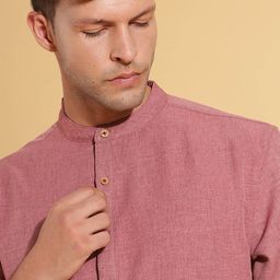 HERE&NOW Band Collar Cotton Short Kurta-image-93