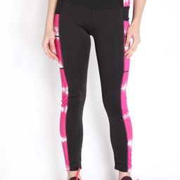 CHKOKKO Women Black & Pink Printed Stretchable Gym Tights-image-92