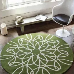 Safiya Carpet Green & White Abstract Hand Tufted Woollen Carpets-image-75