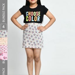 IndiWeaves Girls Pack Of 4 Floral Printed Pure Cotton Skirts-image-49