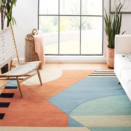 Safiya Carpet Blue & Orange Geometric Hand-Tufted Woollen Carpets-image-69