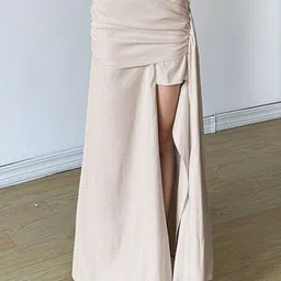 LULU & SKY Gathered Ruched Flared Maxi Skirt-image-23