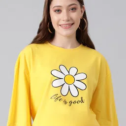Kotty Floral Printed Drop-Shoulder Sleeves Cotton Oversized T-shirt-image-59