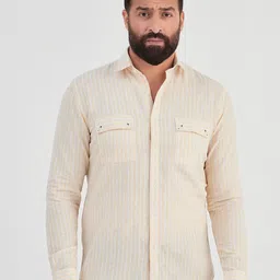 MR BUTTON Men Slim Fit Striped Casual Cotton Shirt-image-70