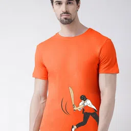 Friskers Men Orange Criket design Printed T-shirt-image-64