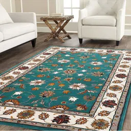 IMRA CARPET Green & Cream Floral Traditional Woollen Carpet-image-33
