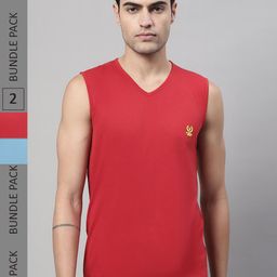 VIMAL JONNEY Pack of 2 V-Neck Cotton Gym Vest T-shirts-image-90