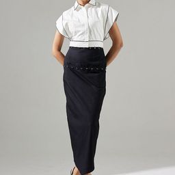 AamiliPure Cotton Pencil Maxi Skirt-image-42