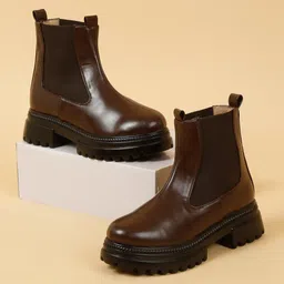 VALIOSAA Women Mid Top Platform Heeled Chelsea Boots-image-96