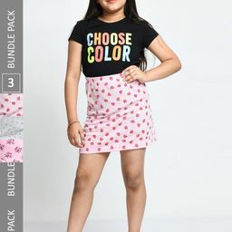 IndiWeaves Girls Pack Of 3 Allover Printed Pure Cotton Mini Skirts-image-29