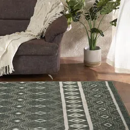 Welspun Grey & Off White Geometric Printed Rectangle Shaped Anti-Skid Carpet-12