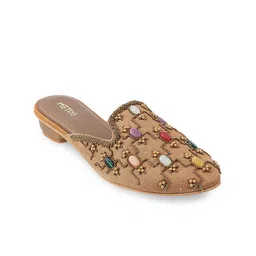 Metro Women Gold-Toned Ethnic Mules Flats-image-91