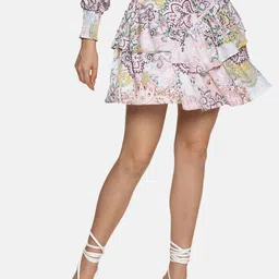 ISU Printed Flared Mini Satin Skirt-image-68