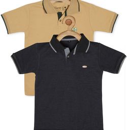 earth conscious Boys Beige & Black 2 Polo Collar Cotton T-shirt-image-6