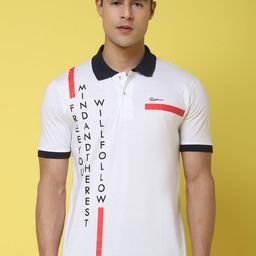 Rodamo Typography Printed Polo Collar Cotton Slim Fit T-shirt-image-81
