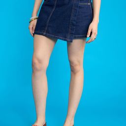 FREAKINS Pure Cotton Asymmetric Mini Denim Skirts-image-43