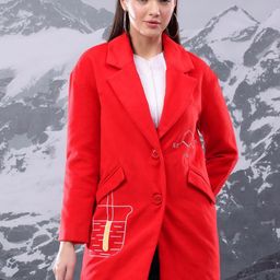 Kotty Women Printed Notched Lapel Single-Breasted Overcoat-30