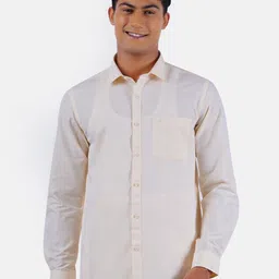 Ramraj Men Cream-Coloured Solid Pure Cotton Casual Shirt-16
