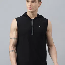Fitkin Self Design Hooded Sleeveless Relaxed Fit Anti Odour Technology Sports T-shirt-picture-15