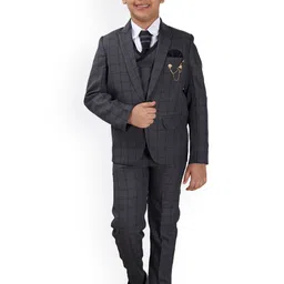 FOURFOLDS Boys Checkered Patterned Single-Breasted 5-Pieces Suits-picture-14