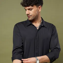 MASCLN SASSAFRAS Solid Relaxed Fit Satin Shirt-image-11