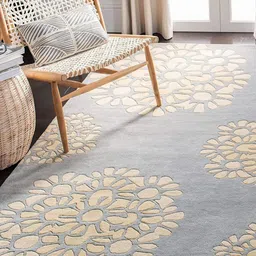 Safiya Carpet Grey & Cream Floral Hand-Tufted Woollen Carpet-image-70