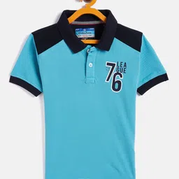 Duke Kids-Boys Blue Typography Colourblocked Polo Collar T-shirt-image-62