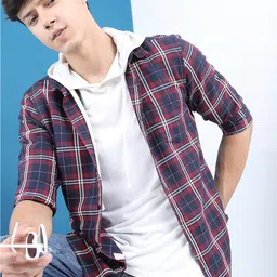 HIGHLANDER Multicoloured Slim Fit Tartan Checks Cotton Casual Shirt-image-27