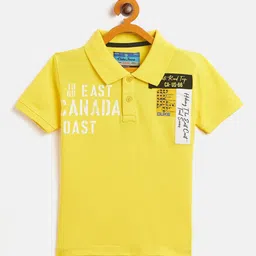 Duke Boys Yellow Typography Printed Polo Collar Slim Fit T-shirt-image-37