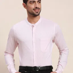 INVICTUS Horizontal Striped Band Collar Original Slim Fit Knit Formal Shirt-image-63