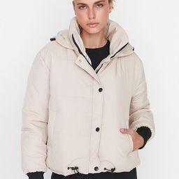 Trendyol Women Beige Solid Double-Breasted Parka-image-21