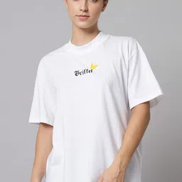 GRIFFEL Women White Typography OversizedT-shirt-image-29