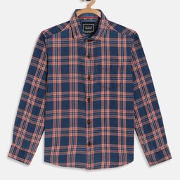 Octave Boys Navy Blue Tartan Checks Checked Casual Shirt-picture-9