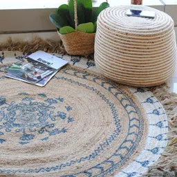 Art Avenue Beige & Blue Self-Designed Jute Round Rug-picture-50