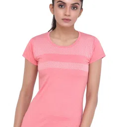 LAASA SPORTS Women Red Printed Dry Fit Training or Gym T-shirt-image-43