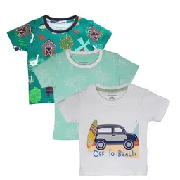 My Milestones Boys Pure Cotton Sea Green & White Set of 3 Printed T-shirts-11