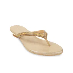 Metro Women Gold-Toned Embellished Ethnic Open Toe Flats-46