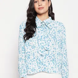 Madame Spread Collar Abstract Printed Tie-Up Casual Shirt-image-30
