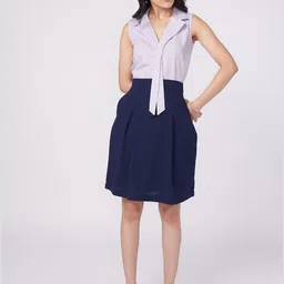NOT SO PINK Women Navy Blue Solid Box Pleated Skirt-image-17