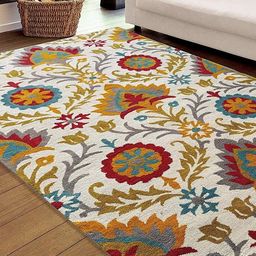 Safiya Carpet Beige & Mustard Yellow Ethnic Motifs Woollen Carpet-43