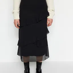 Trendyol Ruffled Overlay A-Line Midi Skirt-image-1