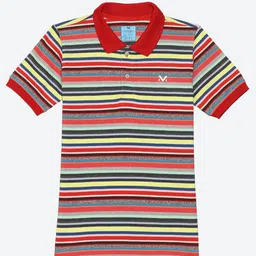 VINENZIA Boys Red & Yellow Striped Polo Collar T-shirt-image-11