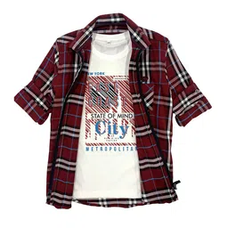 CAVIO Boys Maroon Premium Checked Casual Shirt-image-17