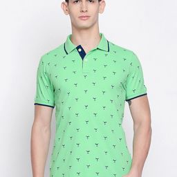 Basics Men Green Printed Polo Collar Slim Fit T-shirt-image-62