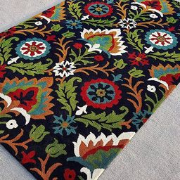 Safiya Carpet Navy Blue & Green Floral Hand-Tufted Woollen Contemporary Carpet-image-25