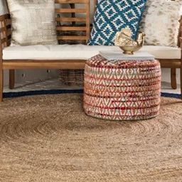 Art Avenue VAGHINAG Beige & Blue Colourblocked Jute Round Carpet-image-27