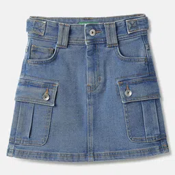United Colors of Benetton Girls Washed A-Line Denim Skirt-image-86