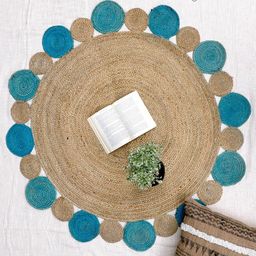 Art Avenue PETITE Beige & Blue Colourblocked Jute Round Carpet-image-12